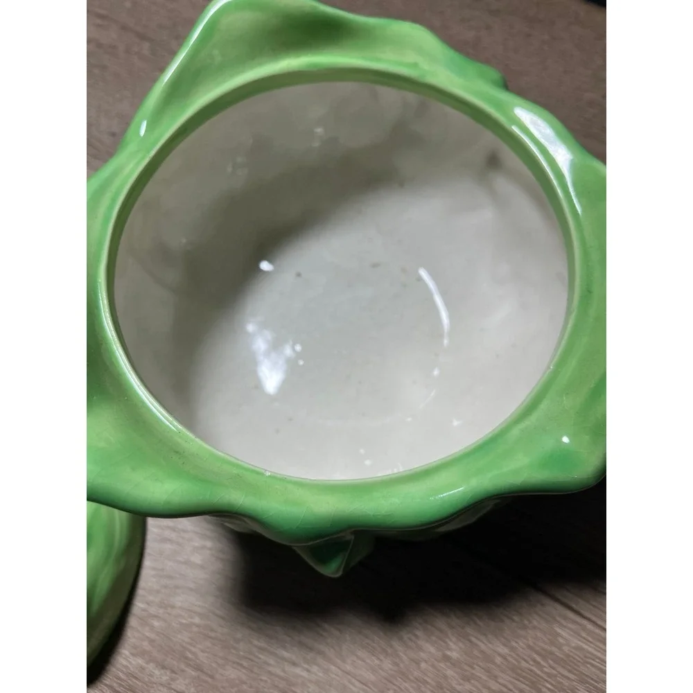 Vtg Green Cabbage Ceramic Dish/ Lid - HOLLAND MOLD‎